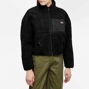 Dickies Cropped Sherpa Fleece Jacket – Black – Size M